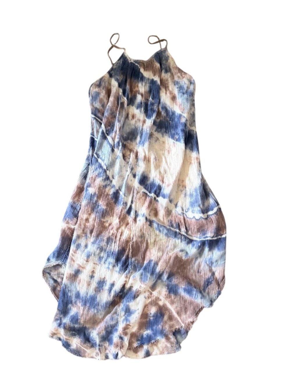 Aritzia Golden TNA Burkard Tie-Dye Gauze Dress in Blue and Brown